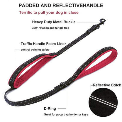 Dog Leash Rope Reflective Two Handle Small Medium Large Pet Lead Rope Nylon Durable Walking Running Training