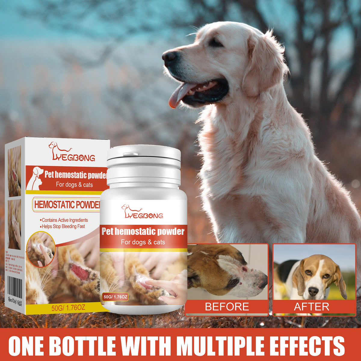 Pet Hemostatic Powder, Skin Wound Cleaning Styptic Powder For Cats And Dogs Soothing Wound Healing Powder For Pets